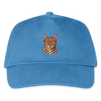Bengalkatze mit Sonnenbrille lässig - Kinder Basecap - Pfauenblau - Vorne