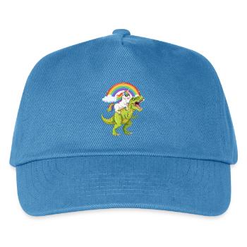 Einhorn reitet auf T-Rex unter Regenbogen - Kinder Basecap - Pfauenblau - Vorne
