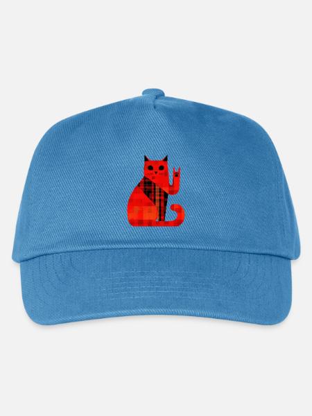 Rote Katze Karo Muster Modern - Kinder Basecap - Pfauenblau