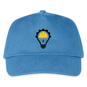 Elektriker Bauhelm Blitz und Glühbirne - Kinder Basecap - Pfauenblau - Vorne
