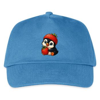 Lustiger Pinguin mit Erdbeere im Hut Fruchtig - Kinder Basecap - Pfauenblau - Vorne