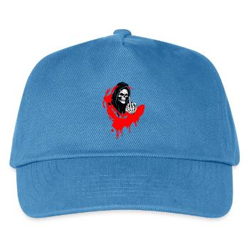 Rebellenschädel Illustration mit Mittelfinger - Kinder Basecap - Pfauenblau - Vorne