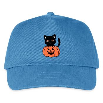 Halloween Katze Schwarz Kürbis Herbst Spuk Gruseli - Kinder Basecap - Pfauenblau - Vorne