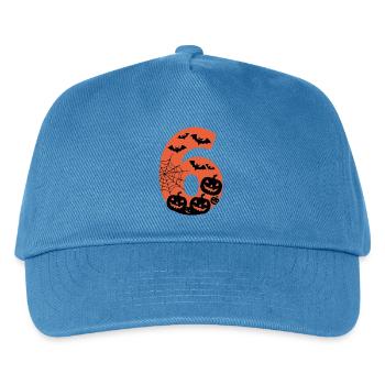 Spooky Halloween Number 6 with Pumpkins and Bats - Kids’ Baseball Cap - peacock-blue - Front