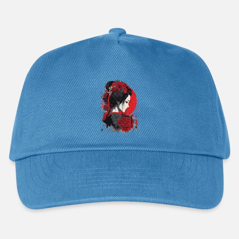 Geisha mit roten Rosen - Kinder Basecap - Pfauenblau