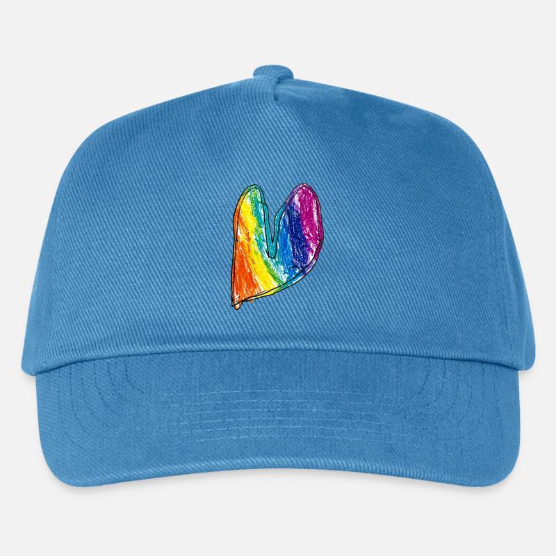 Regenbogen Herz Wachskreide - Kinder Basecap - Pfauenblau