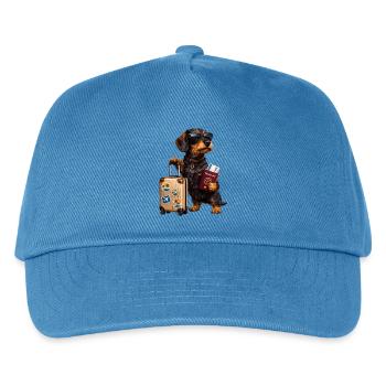 Dachshund Motif Holiday – Funny Dog with Suitcase and - Kids’ Baseball Cap - peacock-blue - Front