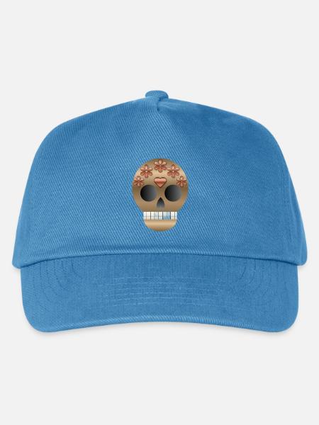Bronzener Blumen-Zuckerschädel - Kinder Basecap - Pfauenblau