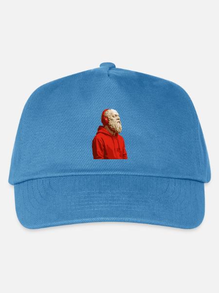 Sokrates in rotem Kapuzenpullover und Kopfhörern - Kinder Basecap - Pfauenblau
