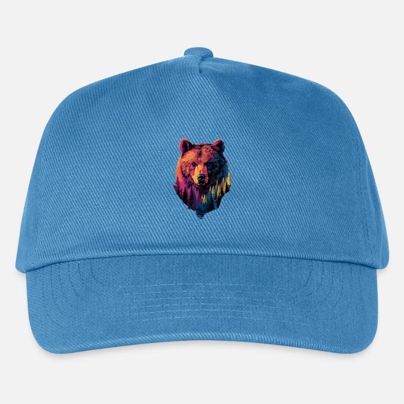Grizzly Bär Natur Wald Silhouette - Kinder Basecap - Pfauenblau