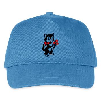 Schwarze Katze mit rotem Band - Kinder Basecap - Pfauenblau - Vorne