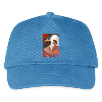Königin vor dem Spiegel mit goldener Krone  - Kinder Basecap - Pfauenblau - Vorne