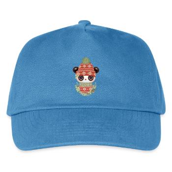 cute panda with sweater, bobble hat & wreath - Kids’ Baseball Cap - peacock-blue - Front