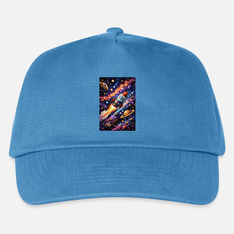 Raketenflug durch Kosmos - Kinder Basecap - Pfauenblau