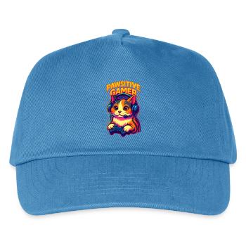Lebhafte Gamer-Katze mit Headset, Love Cats - Kinder Basecap - Pfauenblau - Vorne