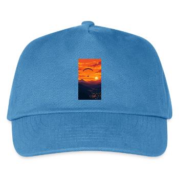 Sonnenuntergang Paraglider über Bergkette - Kinder Basecap - Pfauenblau - Vorne