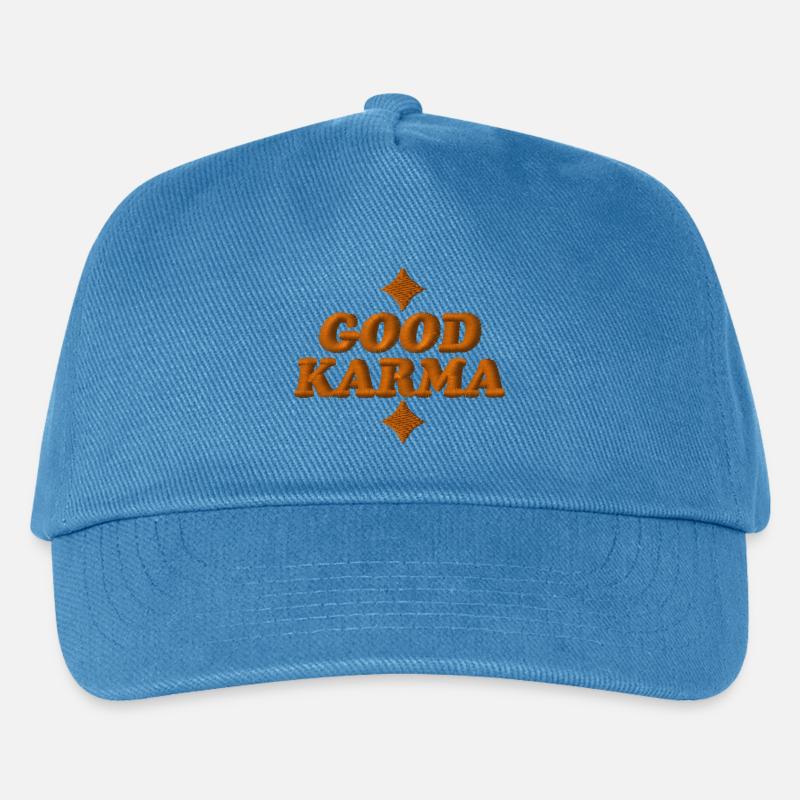 Gutes Karma bestickt - Kinder Basecap - Pfauenblau