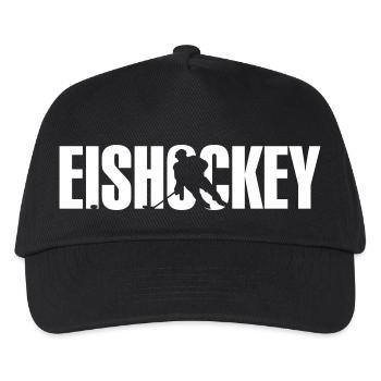 Eishockey ( Schriftzug mit Spieler - Symbolik ) - Kinder Basecap - Schwarz - Vorne