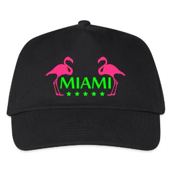 Miami USA 2 Flamingos Sterne Vögel Amerika Florida - Kinder Basecap - Schwarz - Vorne