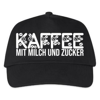 Kaffee - mit Milch und Zucker - Kinder Basecap - Schwarz - Vorne