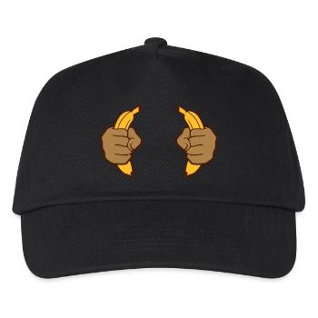 2 banana hands eating banana keep hunger yummy - Kids’ Baseball Cap - black - Front