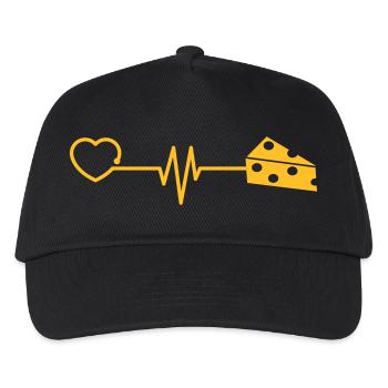 Käse Käseliebhaber Geschenk lustig Herzschlag EKG - Kinder Basecap - Schwarz - Vorne