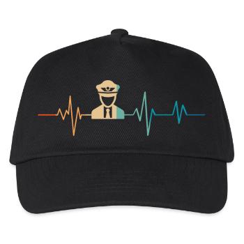 Heartbeat Retro Flugzeugpilot - Kinder Basecap - Schwarz - Vorne