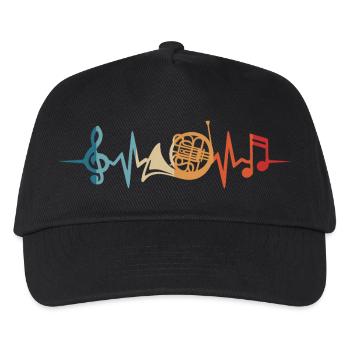 Waldhorn Herzschlag Waldhornist Orchester Musiker - Kinder Basecap - Schwarz - Vorne
