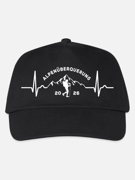Alpenüberquerung 2026 Wandern EKG, Puls - Kinder Basecap - Schwarz