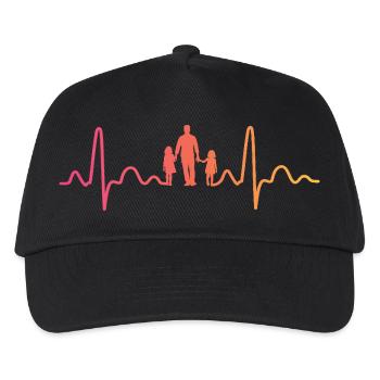 Father with two daughters sunset heartbeat - Kids’ Baseball Cap - black - Front
