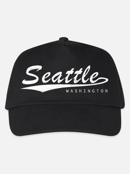 Seattle Schriftzug Stil mit Stadtlinie - Kinder Basecap - Schwarz