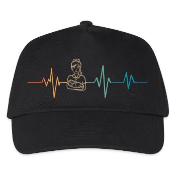 Retro Herzschlag Hebamme - Kinder Basecap - Schwarz - Vorne