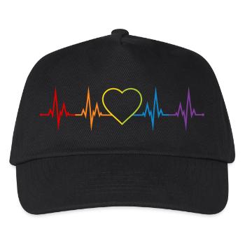 Herzschlag Herz Regenbogen LGBT CSD Liebe bunt - Kinder Basecap - Schwarz - Vorne