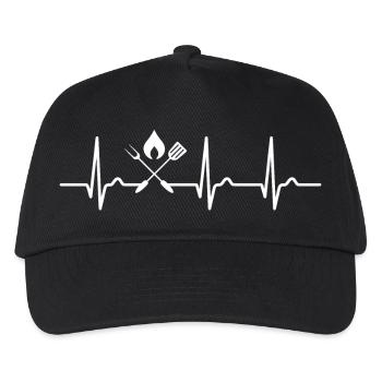 EKG Kurve - Herzkurve - Grillen - Grillbesteck - Kinder Basecap - Schwarz - Vorne