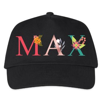 MAX Name Art mit gestickten Blumen - Kinder Basecap - Schwarz - Vorne