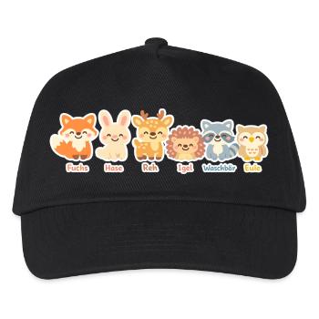 Niedliche Waldtiere Serie im Clipart-Stil - Kinder Basecap - Schwarz - Vorne