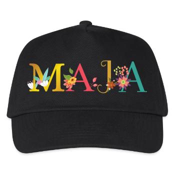 MAJA Name mit Blumen geschmückt - Kinder Basecap - Schwarz - Vorne