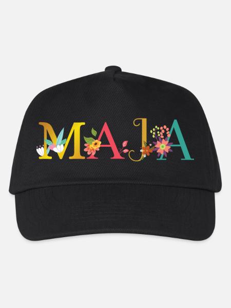 MAJA Name mit Blumen geschmückt - Kinder Basecap - Schwarz