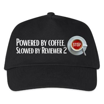 Powered by coffee, Slowed by Reviewer 2 - Kinder Basecap - Schwarz - Vorne