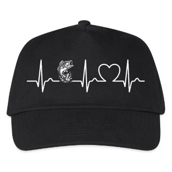 Fisch Angler - angeln, Herzkurve, Puls, EKG - Kinder Basecap - Schwarz - Vorne