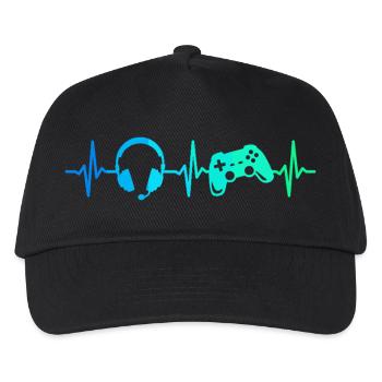 Gamer Herzschlag Gaming Controller Gamepad Headset - Kinder Basecap - Schwarz - Vorne