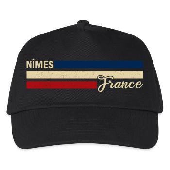 France - Nimes - Frankreich - Flagge - Streifen - Kinder Basecap - Schwarz - Vorne