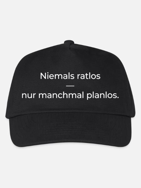 Niemals ratlos, nur planlos manchmal - Kinder Basecap - Schwarz