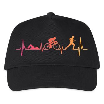 Triathlon Sunset Heartbeat Triathlete - Kids’ Baseball Cap - black - Front