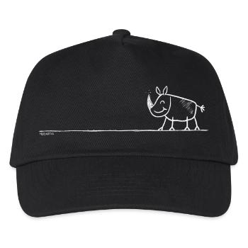 Nashorn Line Art Rhino Wildtier Minimalistisch - Kinder Basecap - Schwarz - Vorne