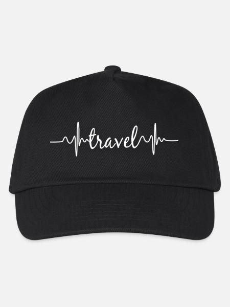Herzschlag EKG Reisen Weltreise Travel Geschenk - Kinder Basecap - Schwarz
