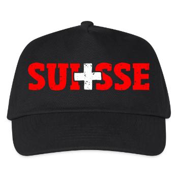 Suisse Schriftzug mit Kreuz rot-weiß - Kinder Basecap - Schwarz - Vorne