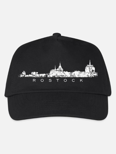 Rostock Skyline (Vintage Weiß) - Kinder Basecap - Schwarz
