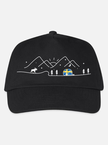Schweden Camping Wohnwagen Sverige Design - Kinder Basecap - Schwarz