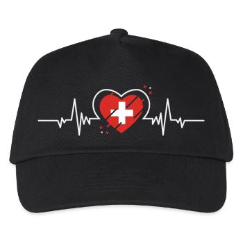 Schweiz Herzschlag Heimatliebe Alpenland - Kinder Basecap - Schwarz - Vorne